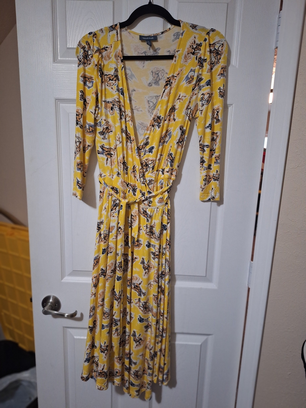 ModCloth Wester Yellow Floral Wrap Midi Dress with Tie Waist Size Small